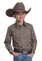 Roper Boy's Long Sleeve Gray Amarillo Paisley Snap Shirt 03-030-0225-6037 