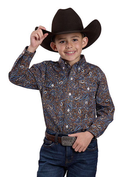Boy's Roper Long Sleeve Button Bluebird Paisley Western Shirt 03-030-0325-1024