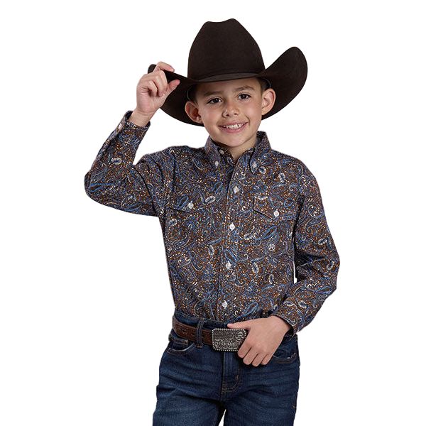 Boy's Roper Long Sleeve Button Bluebird Paisley Western Shirt 03-030-0325-1024