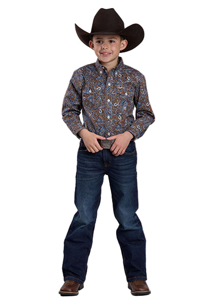 Boy's Roper Long Sleeve Button Bluebird Paisley Western Shirt 03-030-0325-1024