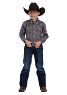 Boy's Roper Long Sleeve Button Bluebird Paisley Western Shirt 03-030-0325-1024