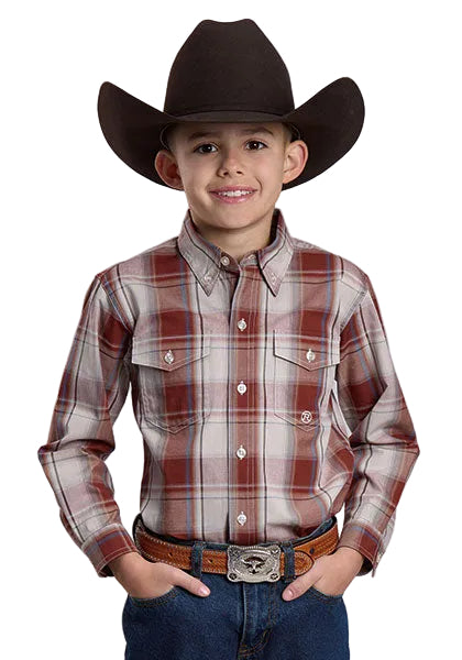 Roper Boy's Long Sleeve Red Rock Plaid Button Down Shirt 03-030-0378-6076