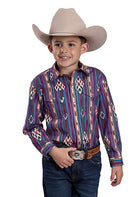 Boy's Roper Long Sleeve Snap Printed Vertical Design Shirt 03-030-0485-0100