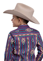 Boy's Roper Long Sleeve Snap Printed Vertical Design Shirt 03-030-0485-0100