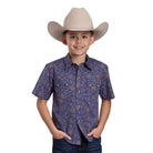 Boy's Roper Short Sleeve Blue Allover Printed Snap Shirt 03-031-0064-0328