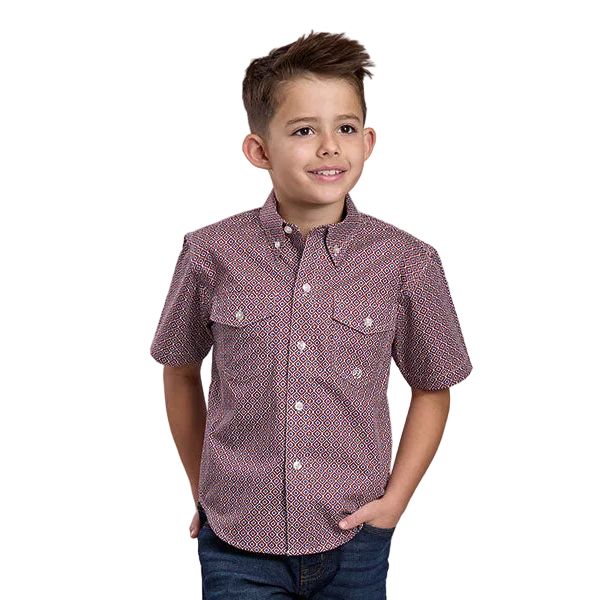 Boy's Roper Short Sleeve Red Allover Print Button Up Shirt 03-031-0325-2032