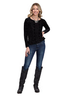 Women's Roper Long Sleeve Printed Knit Black on Black Mesh "Velour" Top 03-038-0514-1009