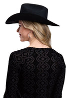 Women's Roper Long Sleeve Printed Knit Black on Black Mesh "Velour" Top 03-038-0514-1009