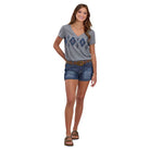 Women's Roper Short Sleeve Grey Printed V-neck T-shirt 03-039-0513-4092 - Crazy House Western Wear