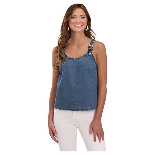 Women's Roper Denim Tank Top With Belt Buckle Strap 03-052-0594-4057