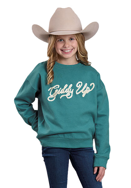 Girl's Roper Turquoise Knit Sweatshirt 03-089-0514-6172