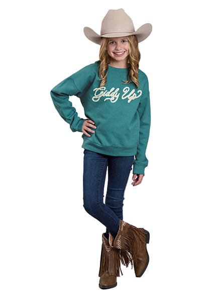 Girl's Roper Turquoise Knit Sweatshirt 03-089-0514-6172