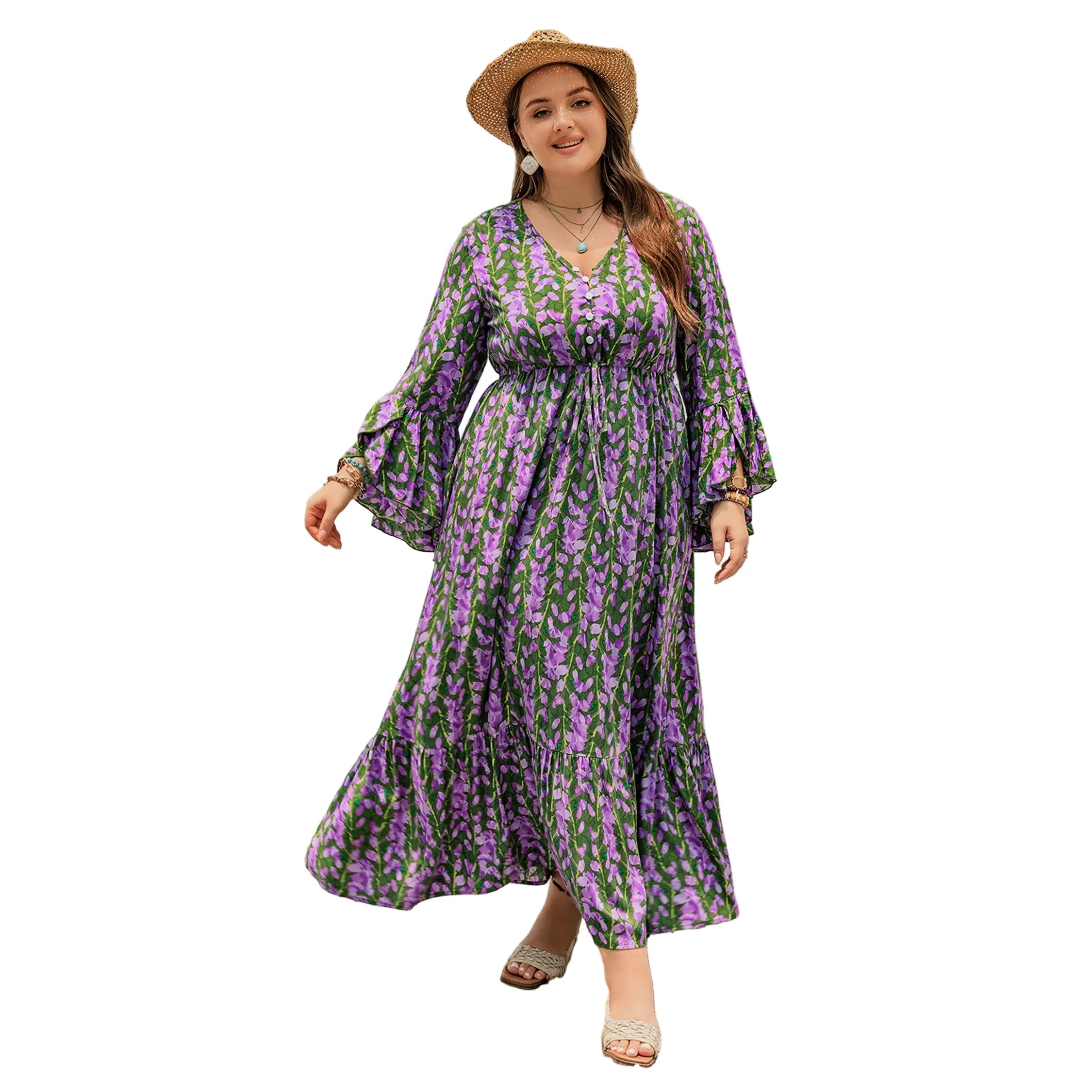 Women's Vacasun Green and Purple Maxi Dress