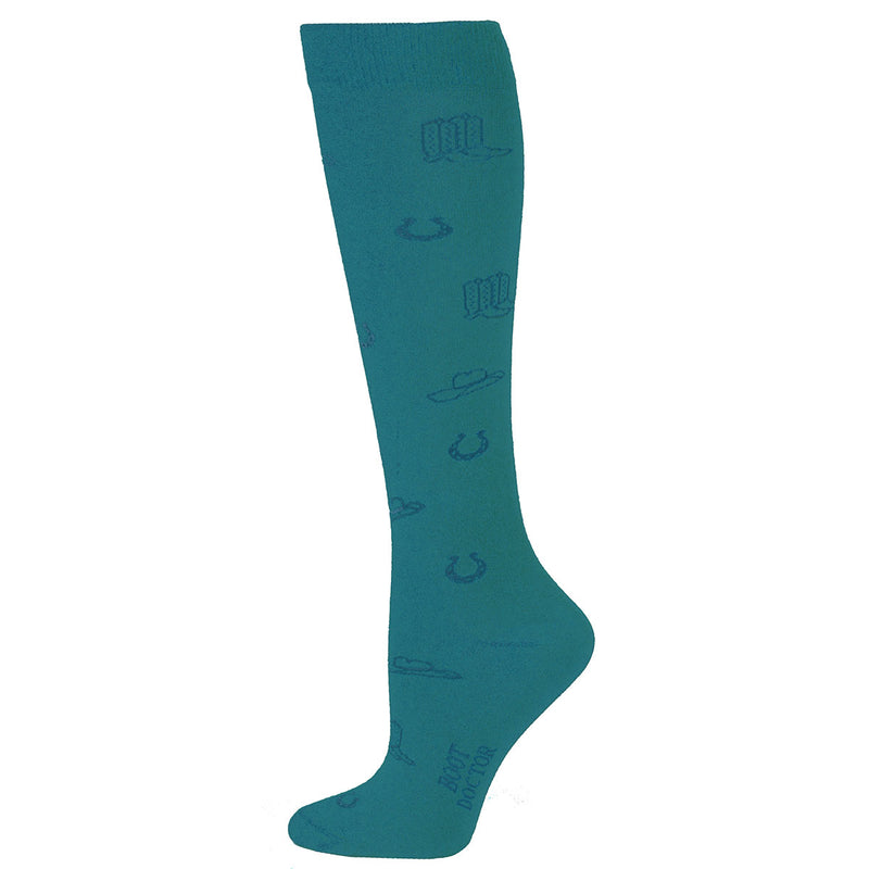Women's Boot Doctor Over the Calf Turquoise Western Themed Pattern Socks 0416633