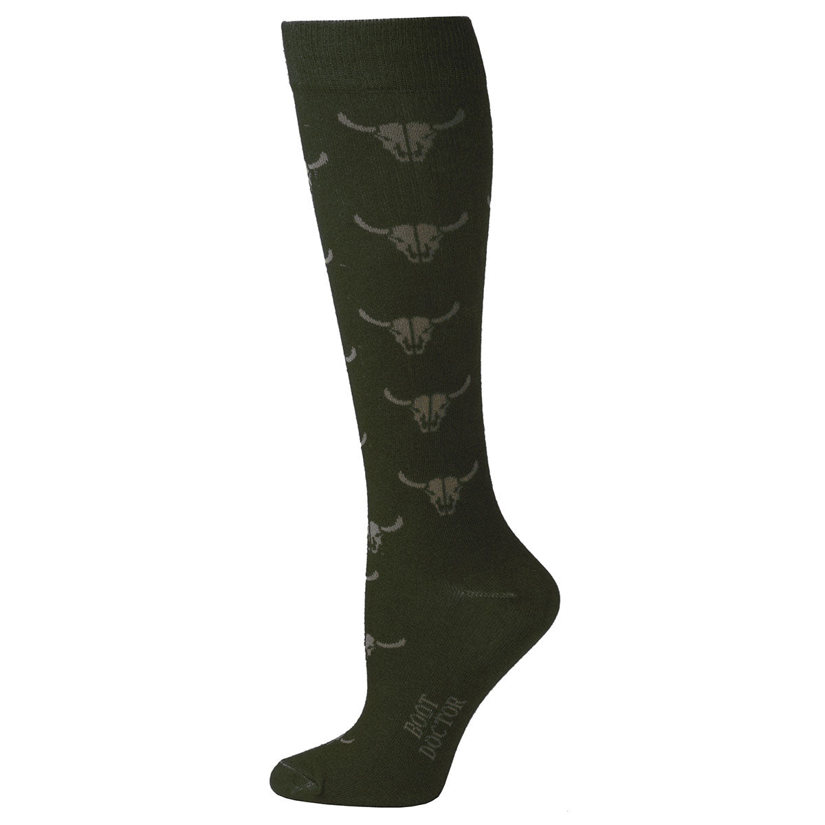 Women's Boot Doctor Brown Over The Calf Bull Skull Pattern Socks 0417802