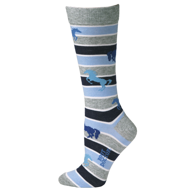 Women's Boot Doctor Light Blue Crew Running Horse Design Socks 0418113