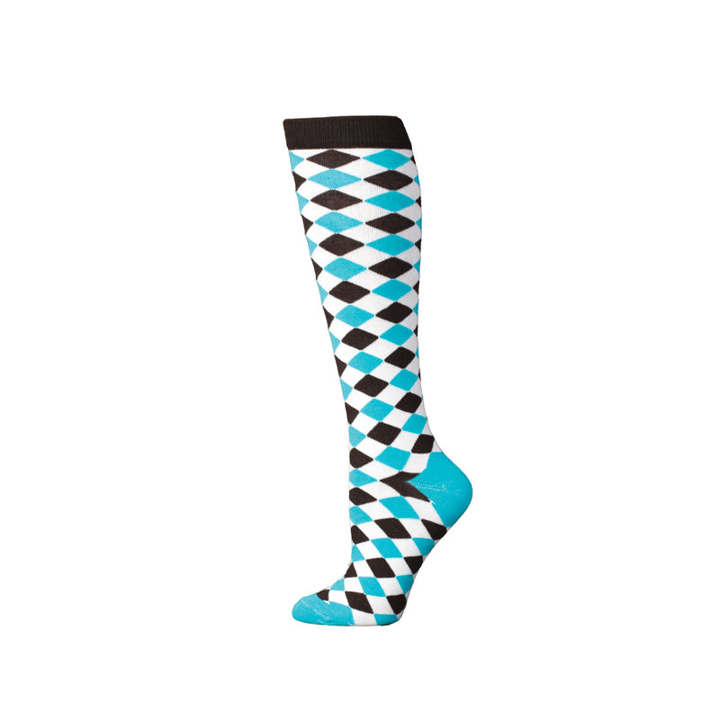 Boot Doctor Women's Over the Calf Turquoise and Black Diamond Printed Socks 422833