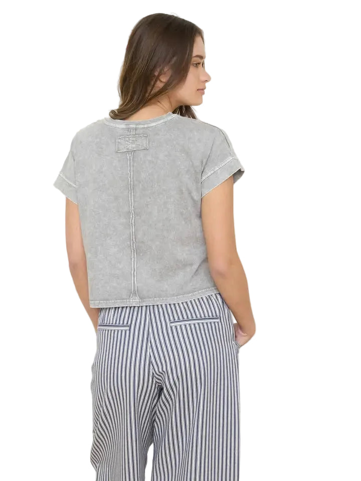 Women's Washed Short Sleeve Boxy Knit Top J5FP1005-T