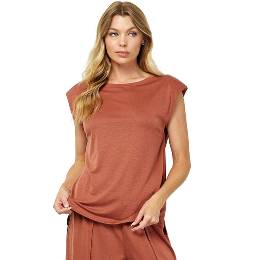 Women's Paded Shoulder Soft Sleeveless Top T4242