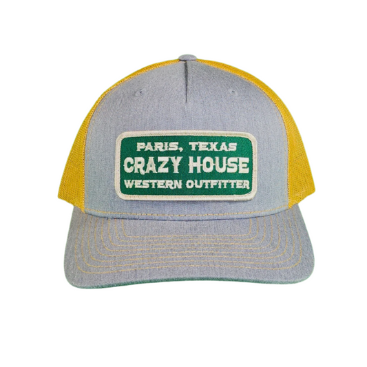 Gray and Yellow Snapback with Green Outfitter Patch - Crazy House Western Wear