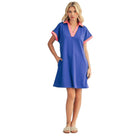 Women's Blue Mix Contrast Accent Solid Casual Dress M50814-ROYAL