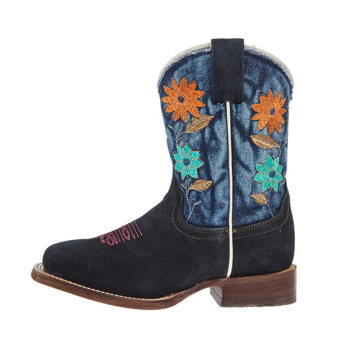 Girl's Roper Flower Power Blue Suede and Denim Shaft Cowgirl Boot 09-018-7022-8706