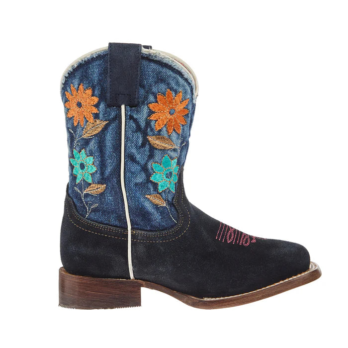 Girl's Roper Flower Power Blue Suede and Denim Shaft Cowgirl Boot 09-018-7022-8706