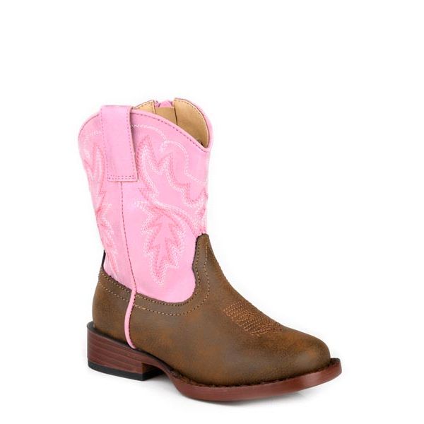 Girl's Toddler Roper Brown and Pink Faux Leather 6" In Boots 