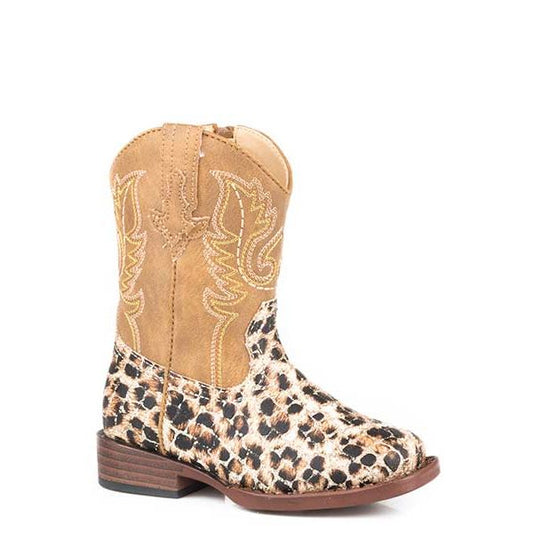 Girl's Toddler Roper Leopard Print Glitter Vamp Boot 