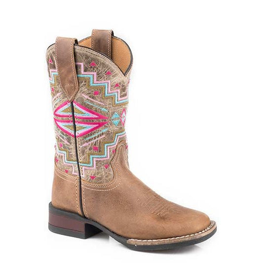 Girl's Roper Monterey Aztec Brown Square Toe Western Boot