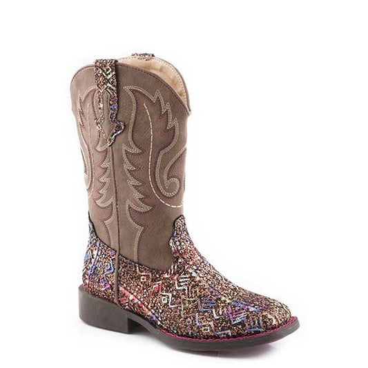 Girl's Roper Square Toe Glitter Vamp Western Boot
