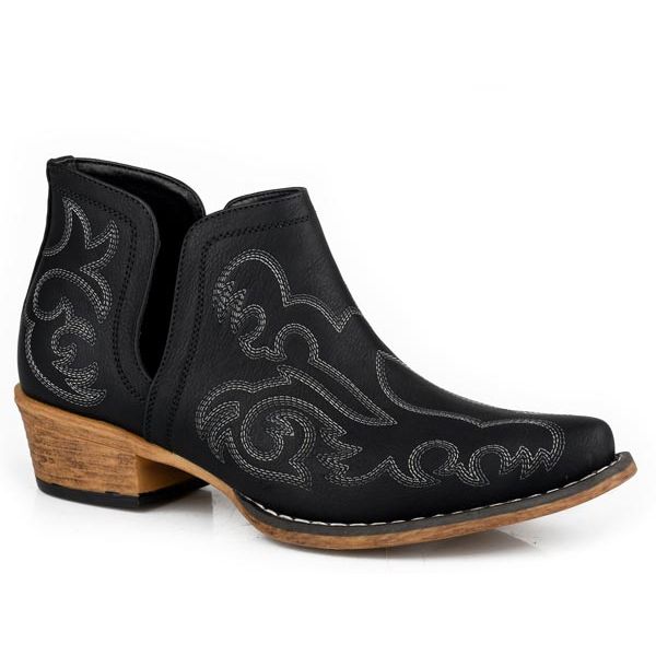 Women's Roper Black Faux Leather Ankle Bootie 