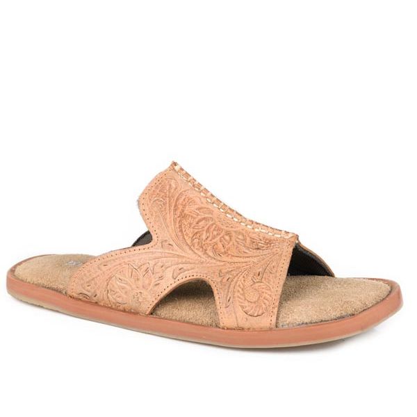 Women's Roper Tan Tooled Leather Slides 09-021-0607-3733