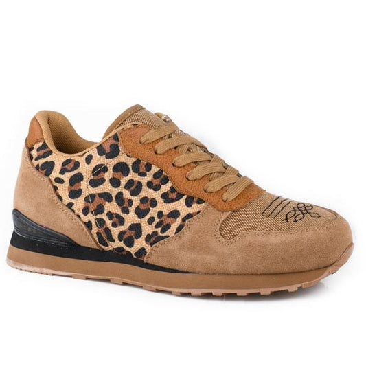Women's Roper Tan Cow Suede and Leopard Canvas Lace Up Joggers 09-021-1797-3539