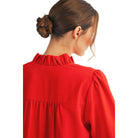 Women's Jodifl Red Ruffled Neck Crinkle Solid Top B13513-RED