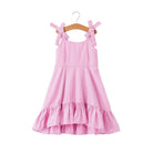 Girl's Youth Pink Striped Ruffle Bow Dress