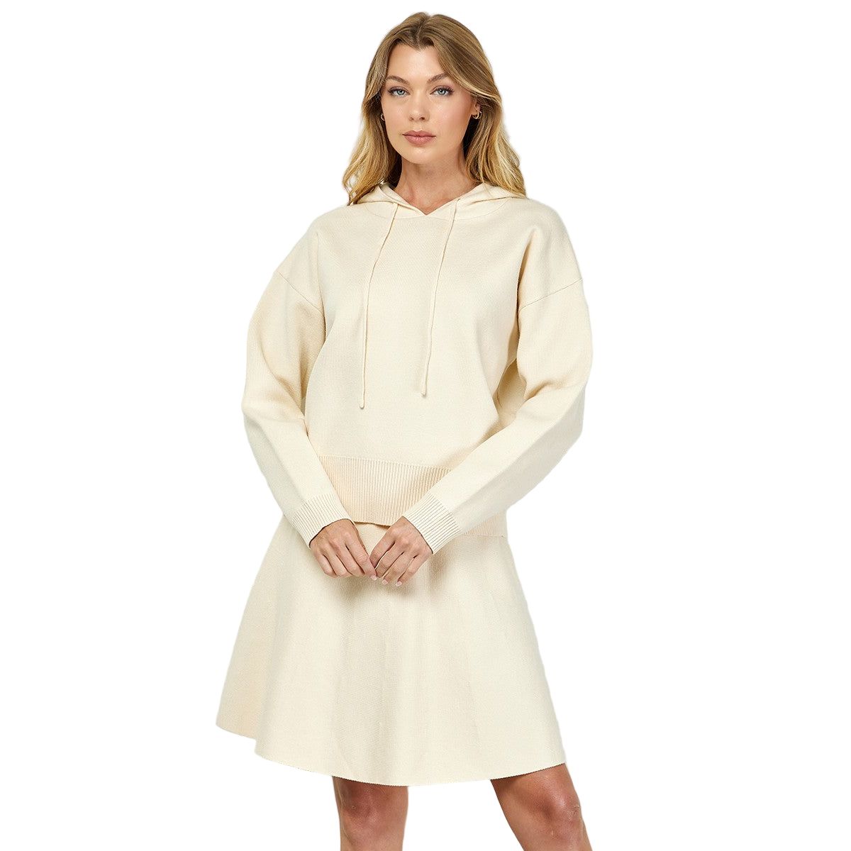 Women's Cream Hooded Long Sleeve Sweater Top