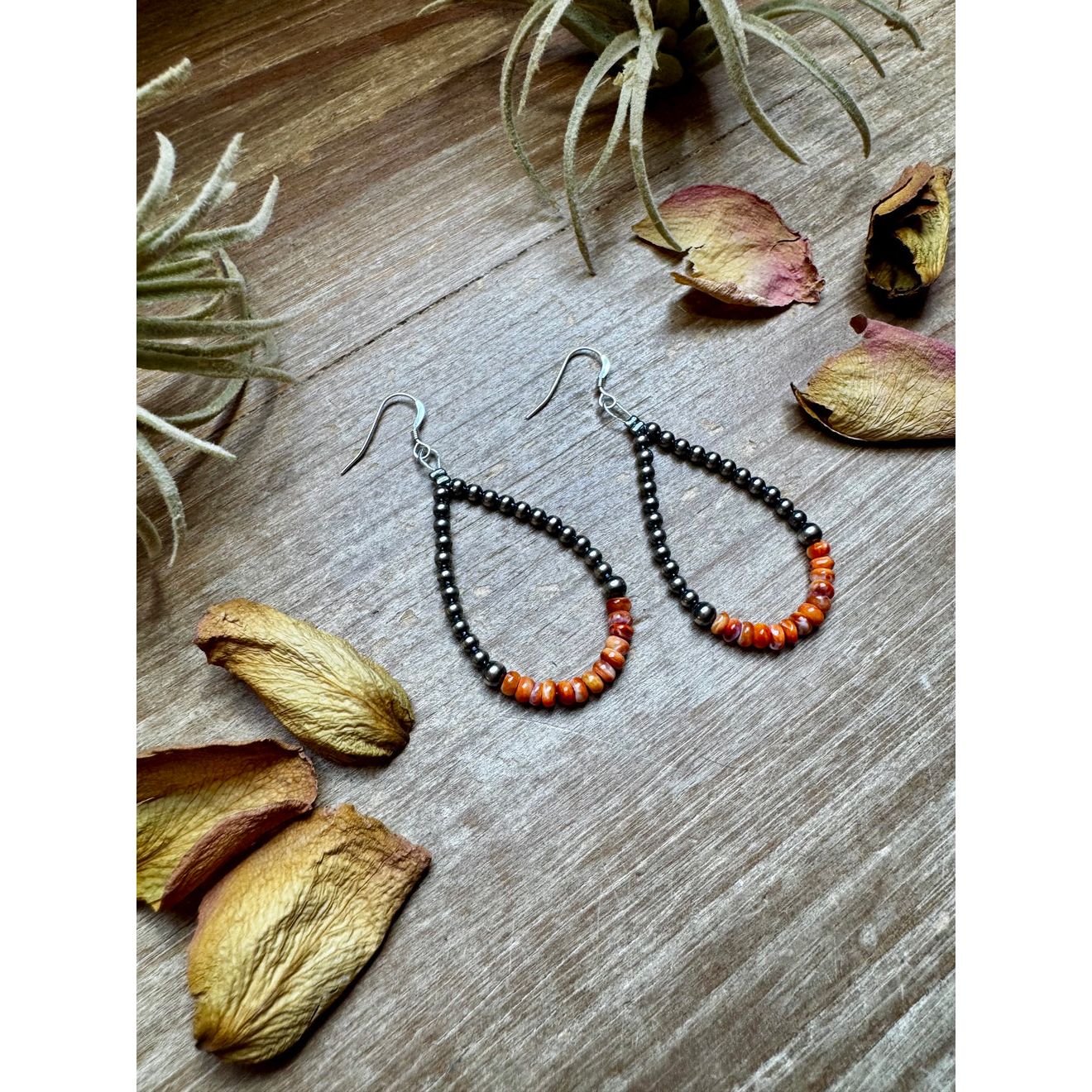 Bijoux Fab Teardrop Sterling Silver Pearl & Orange Spiny Oyster Earrings EAR-TEAR-184-SPI