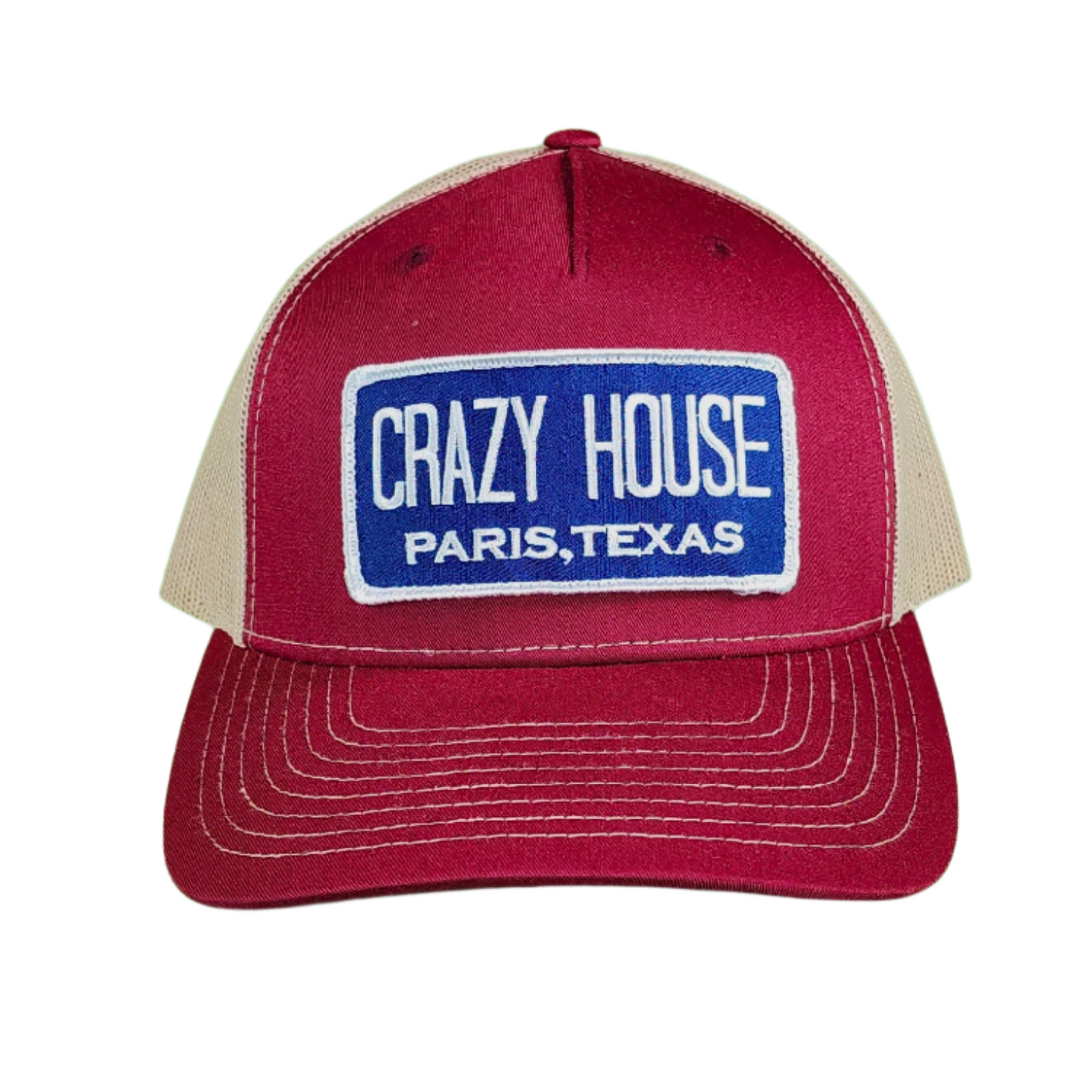 Maroon and Tan Snapback with Navy Billboard Patch - Crazy House Western Wear