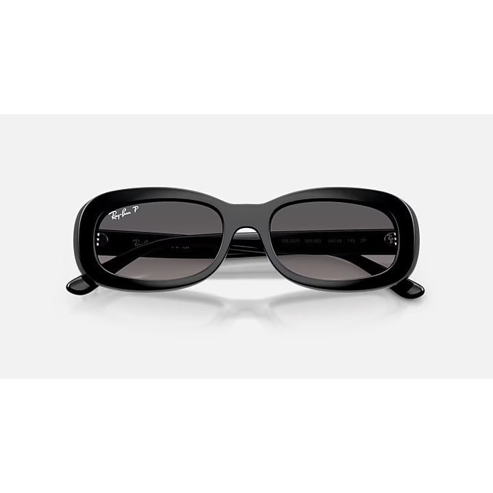 Ray-Ban Polished Black Oval Sunglasses with Gradient Gray Polarized Lenses 0RB2221-901-M356