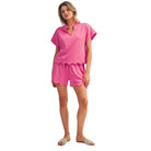 Women's Hot Pink Scallop Hem Detail Solid Top & Shorts G15895-SET