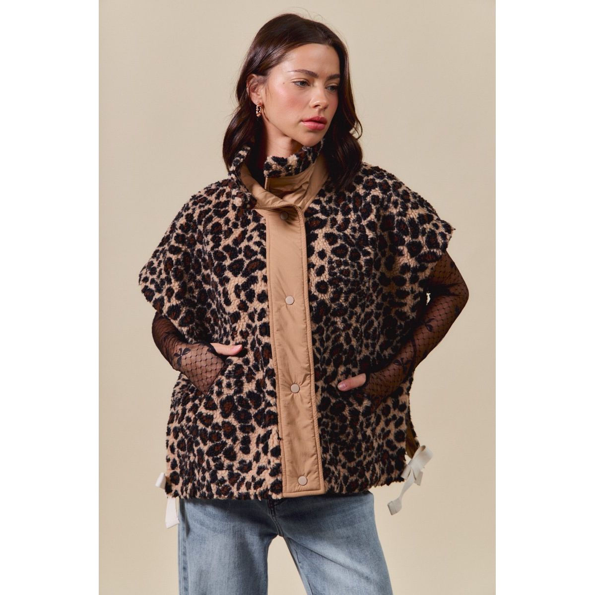 Women's Leopard Soft Sherpa Fur Sleeveless Vest Jacket ST2049E-02