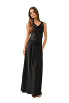 Women's Black Satin Cowl Neck Knot Detail Maxi Dress
