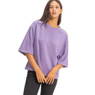 Women's Purple Scuba Short Sleeve Boxy Top DZ26A271-PRPL-WB