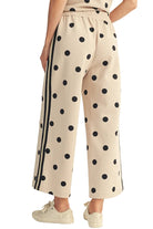 Jodifl Women's Oatmeal Color RIb Band Accent Polka Dot Casual Pants 