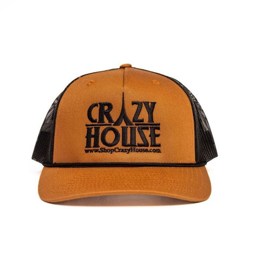 Brown Trucker Snapback with  Crazy House Stitching