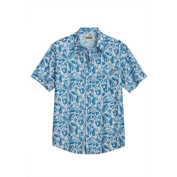 Men's Tin Haul Short Sleeve Blue and White Allover Print Snap Shirt 10-002-0064-0404