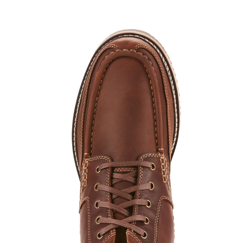 Brown leather shoe with lace-up design on a white background