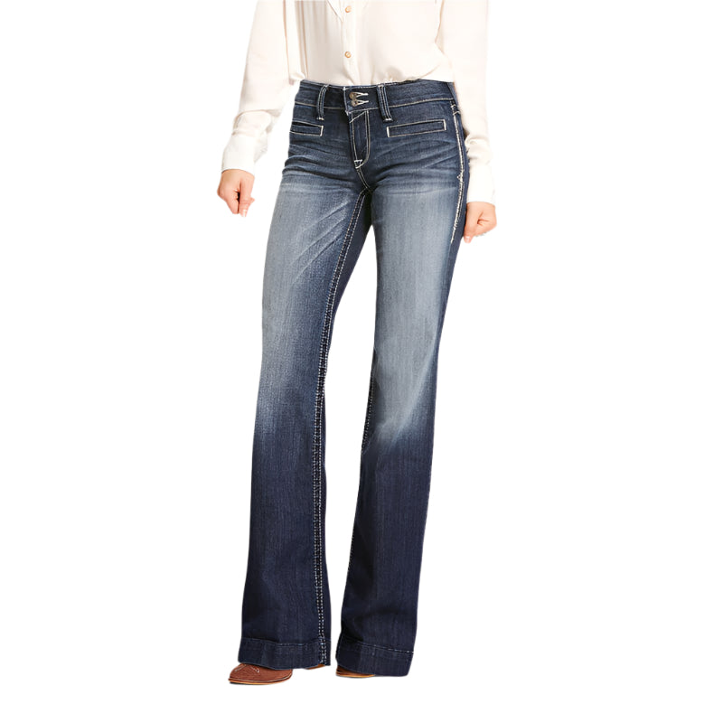 Women's Ariat Trouser Mid Rise Stretch Entwined Wide Leg Jean 10025302 - Crazy House Western Wear