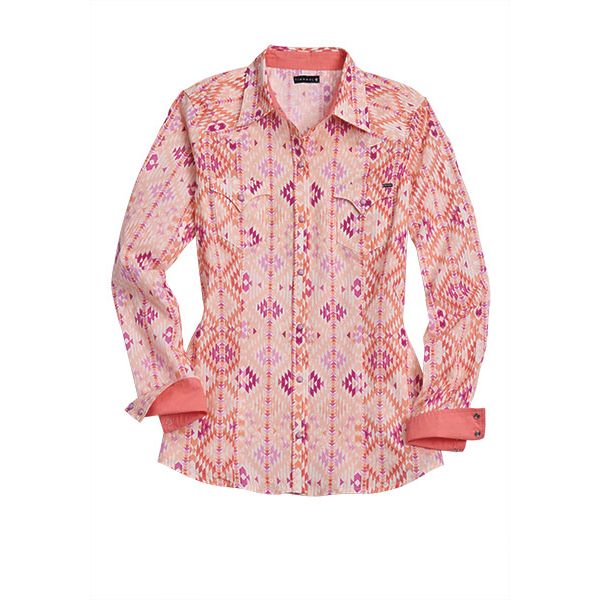 Women's Tin Haul Long Sleeve Orange Aztec Printed Snap Shirt 10-050-0068-0313